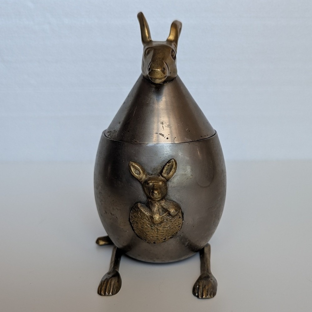 VTG MCM Kangaroo Trinket Box Joey Mother Art Decor Brass and Pewter 5.5" Tall - Picture 2 of 6